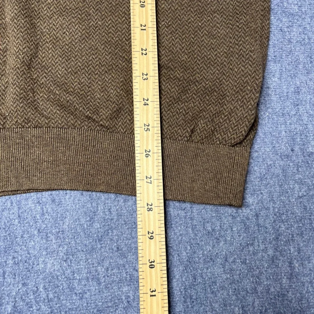 Polo Ralph Lauren Mens V Neck Sweater Brown Pima‎ Cotton Textured Knit XL Hole